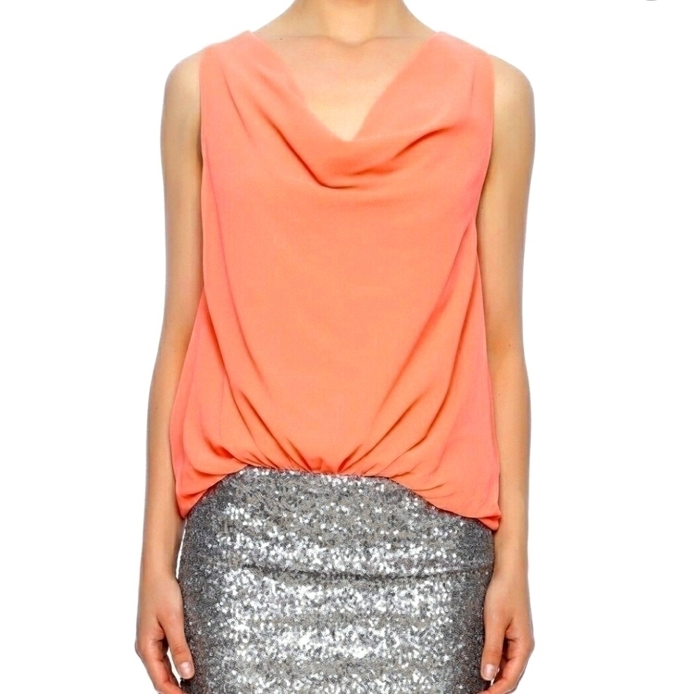 Worthington Coral Orange Drape Neck Sleeveless Camisole Top Blouse Size Small